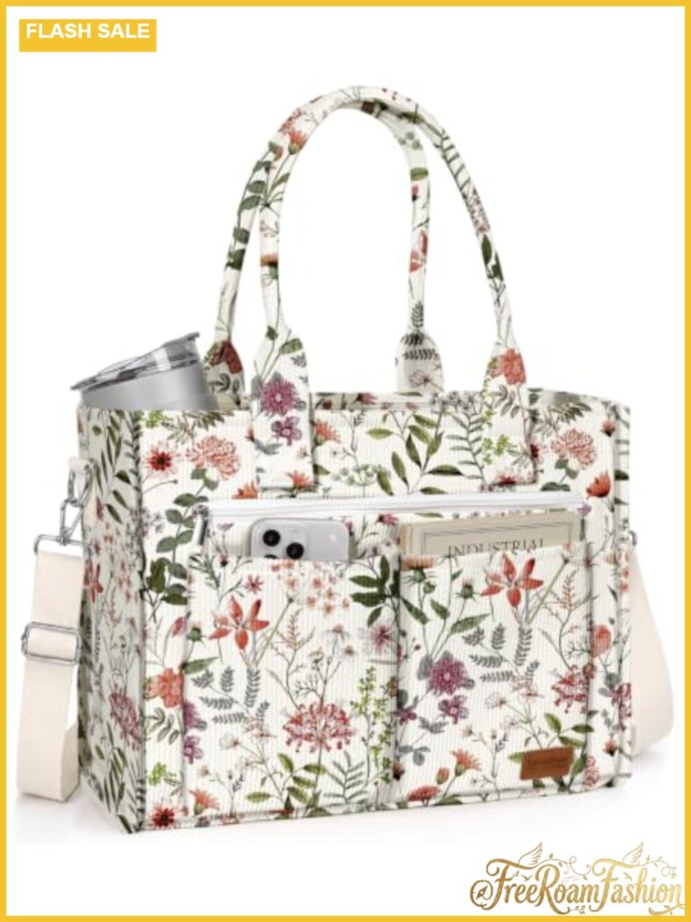 Corduroy Structured Tote Bag Large Crossbody Laptop Bag Water Resistant